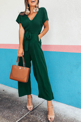 Einfarbiger Bandage-Jumpsuit mit V-Ausschnitt und Bootcut
